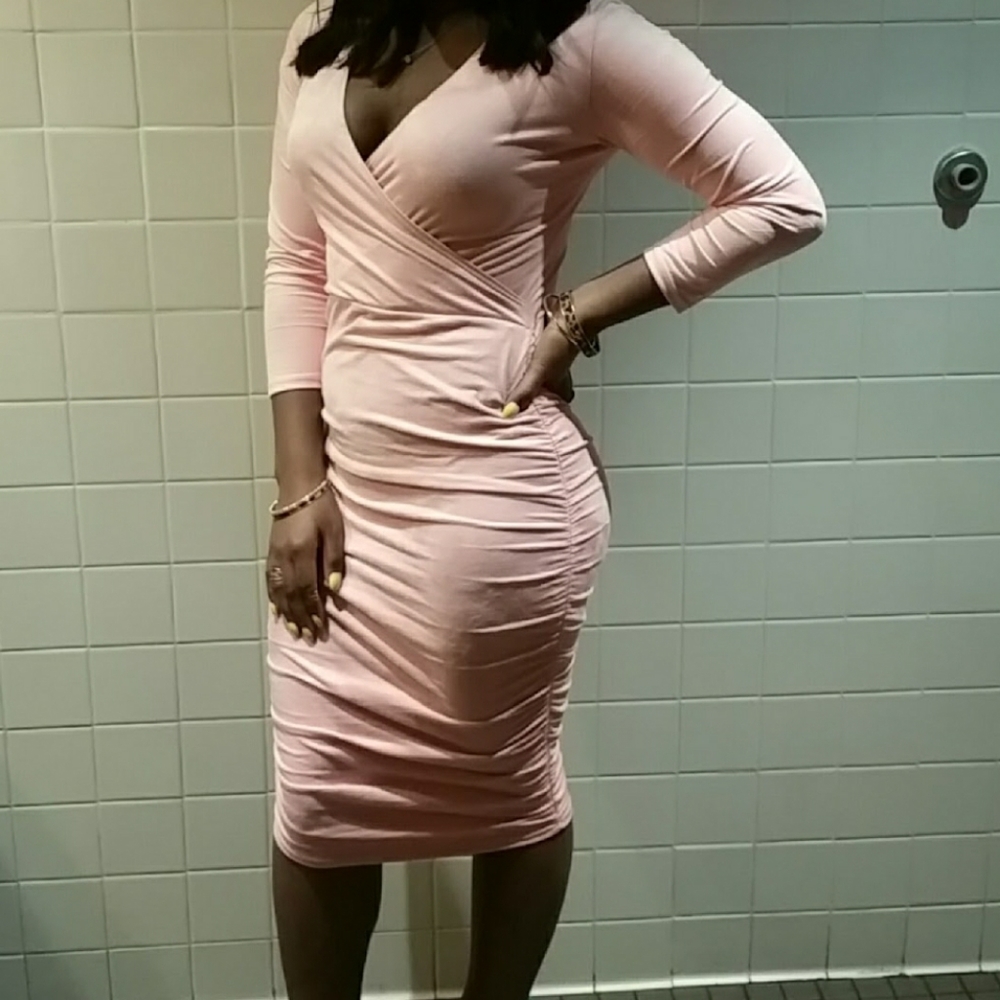 Soft Pink Side Ruched Dress